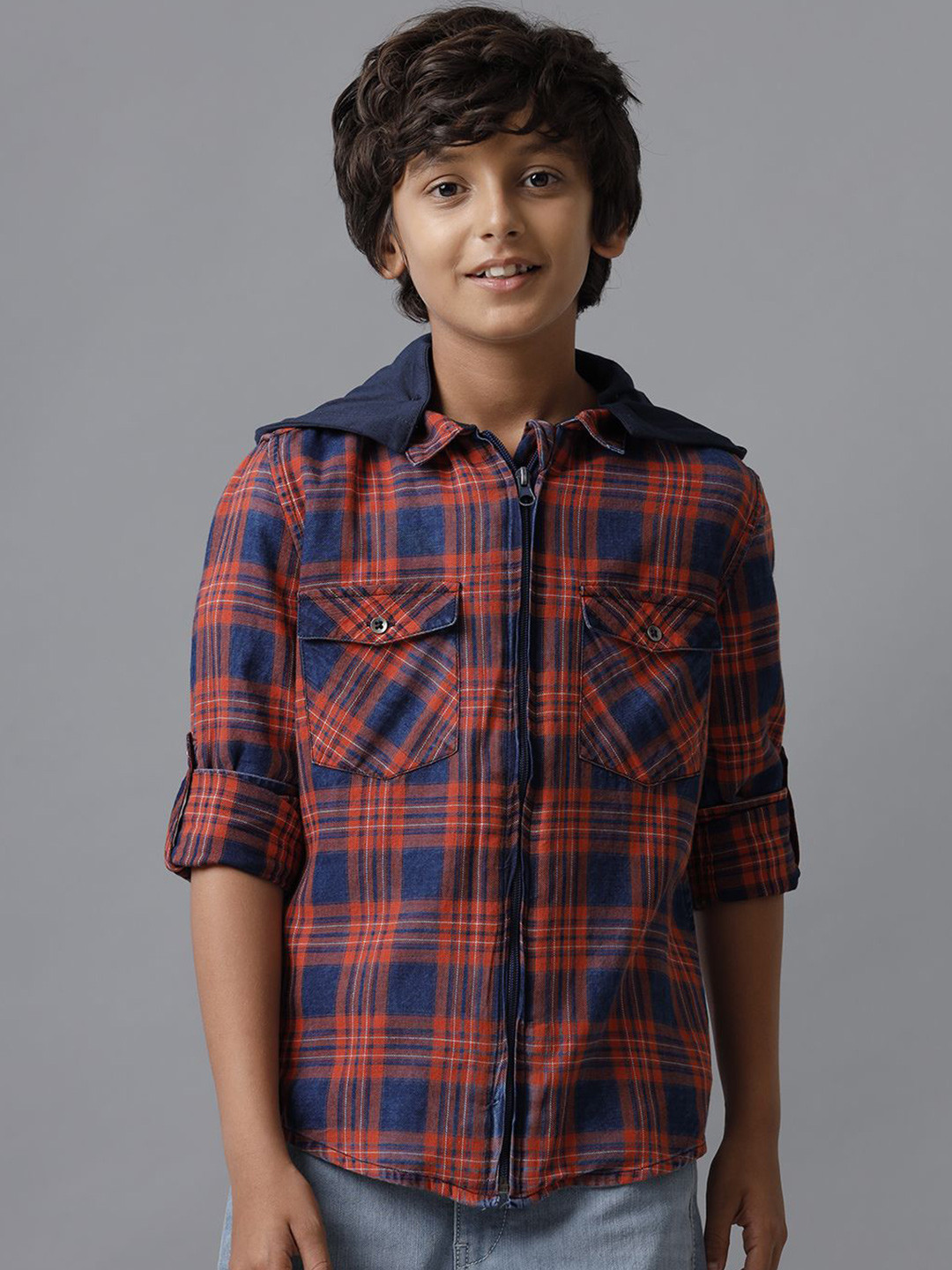 UNDER FOURTEEN ONLY Boys Hood Tartan Checked Cotton Casual Shirt
