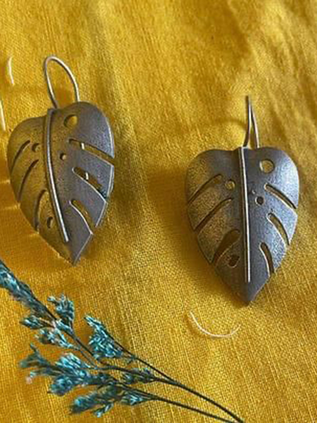 The Pari Silver Plated Oxidised Leaf Shaped Drop Earrings