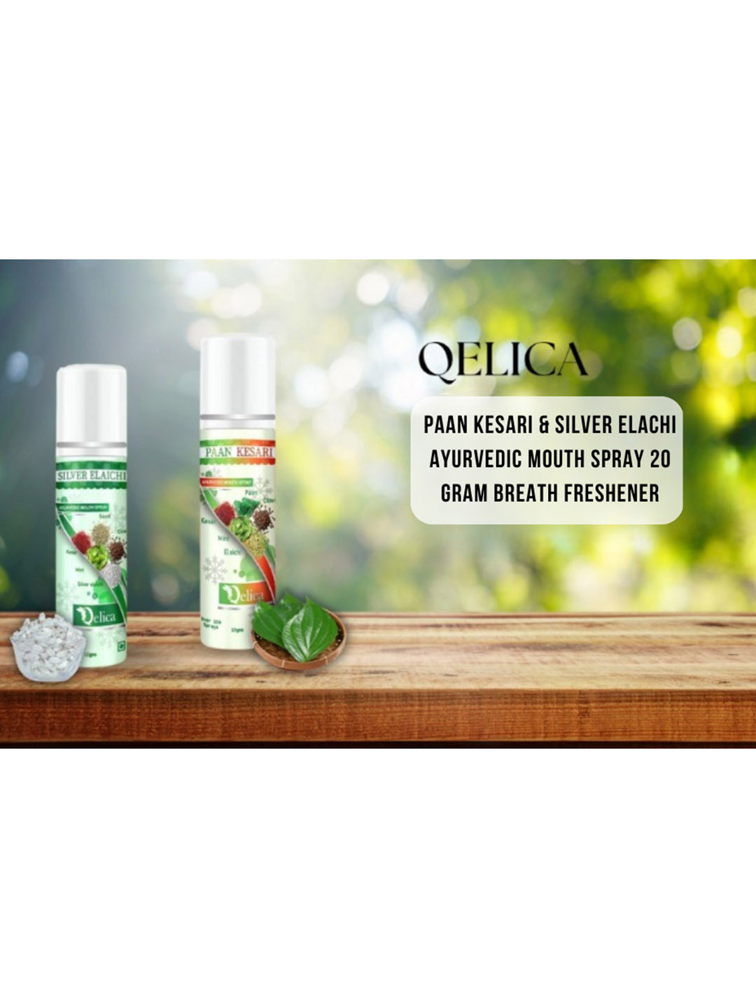 Qelica Set Of 2 Silver Elachi & Paan Kesari Fresh Breath Spray-10g Each