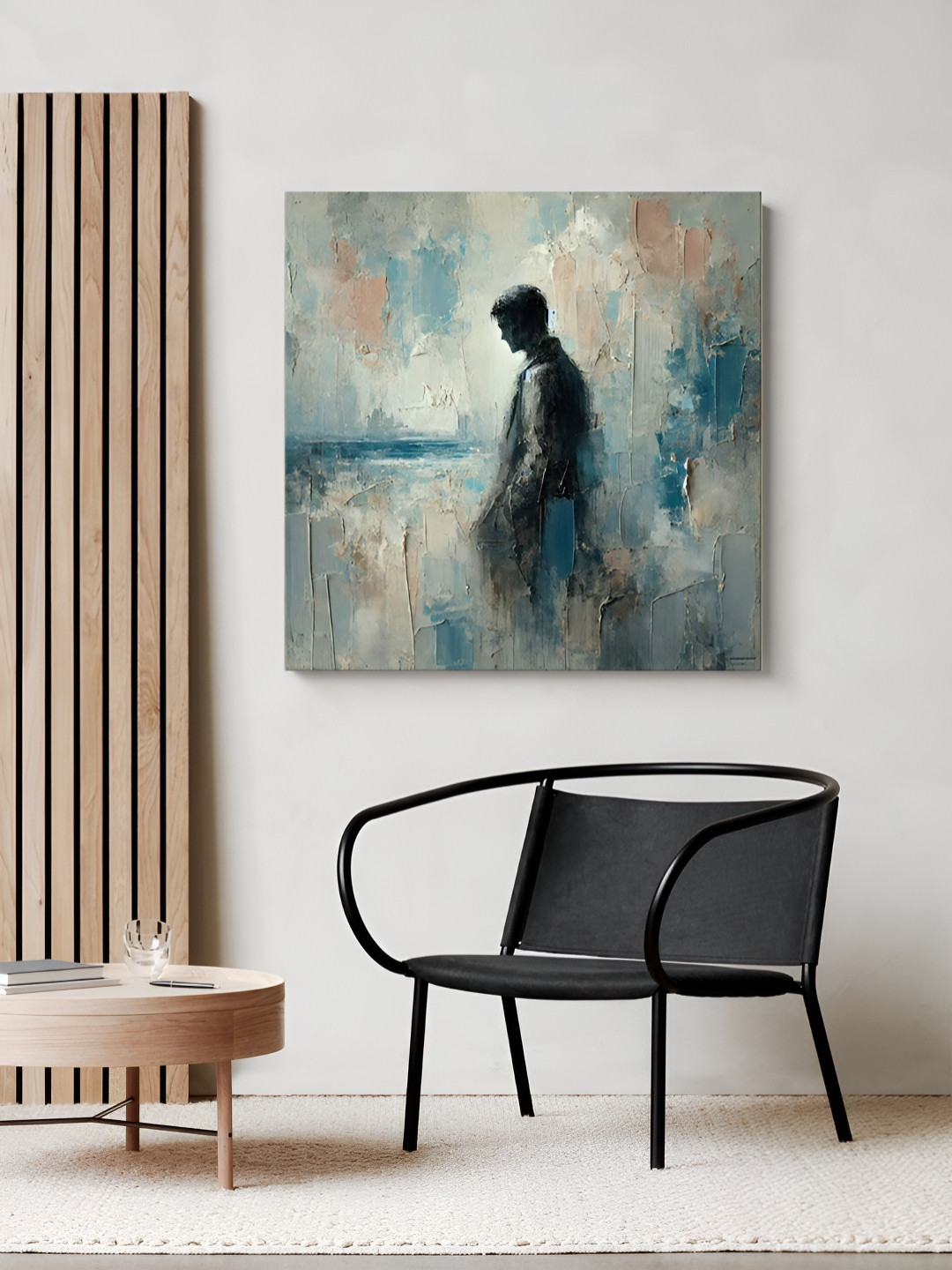 999Store Blue & Black Man Silhouette Printed Canvas Painting Wall Art