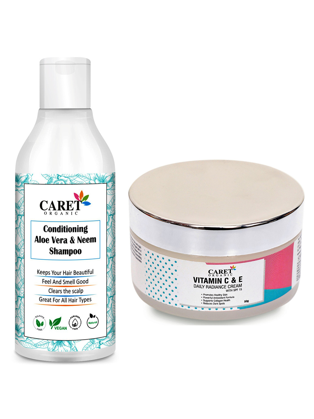 CARET ORGANIC Aloe vera & Neem Shampoo-200 ml & Vitamin C Nourishing Cream Combo-50 g
