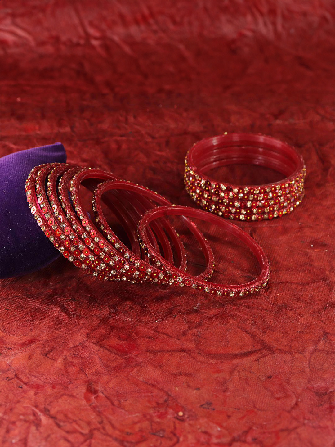 ZULKA Set Of 12 Diamond Stone Studded & Sitara Beaded Glass Bangles