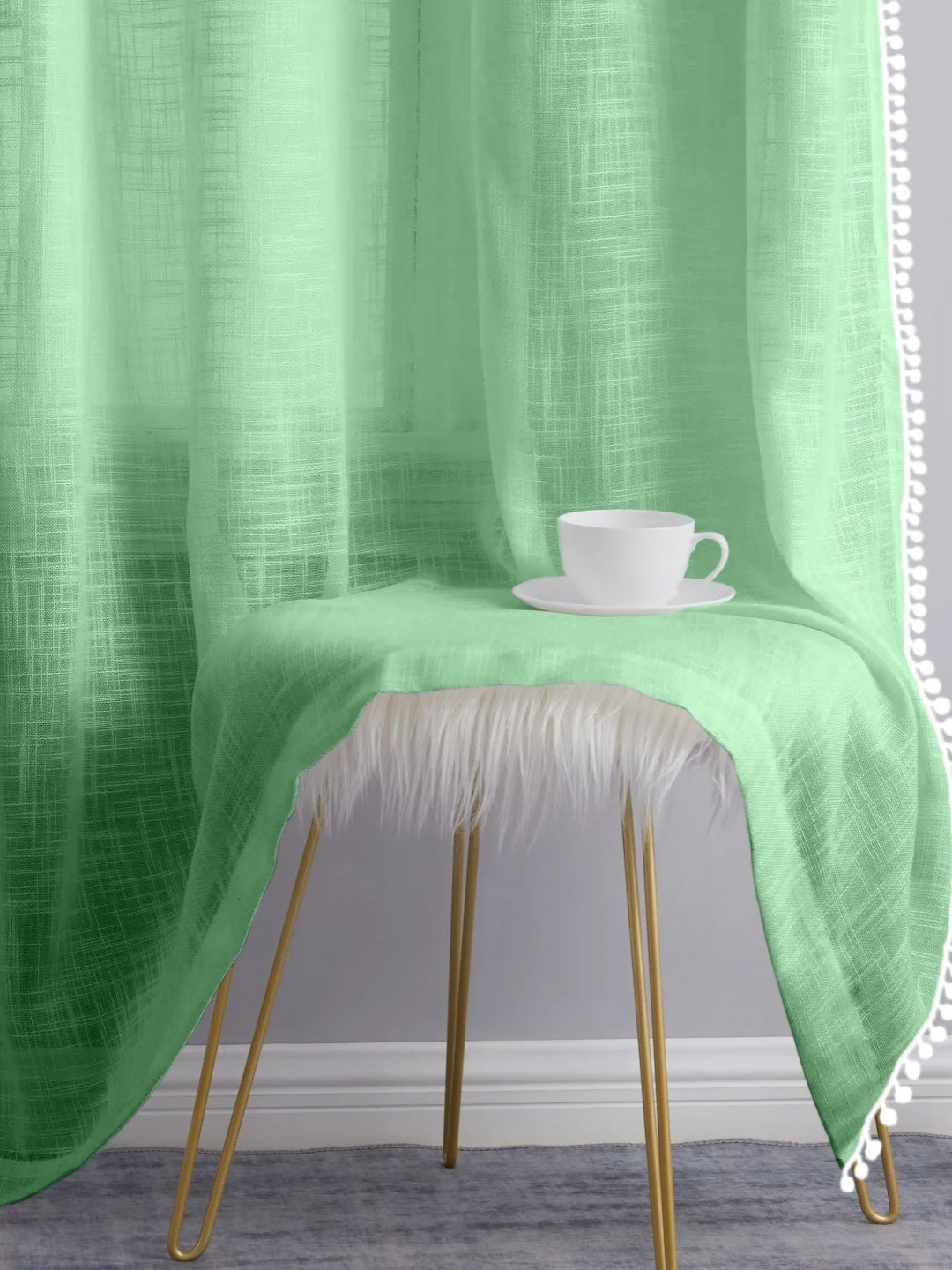 THE LINEN COMPANY Lime Green 2 Pieces Sheer Cotton Linen Window Curtain