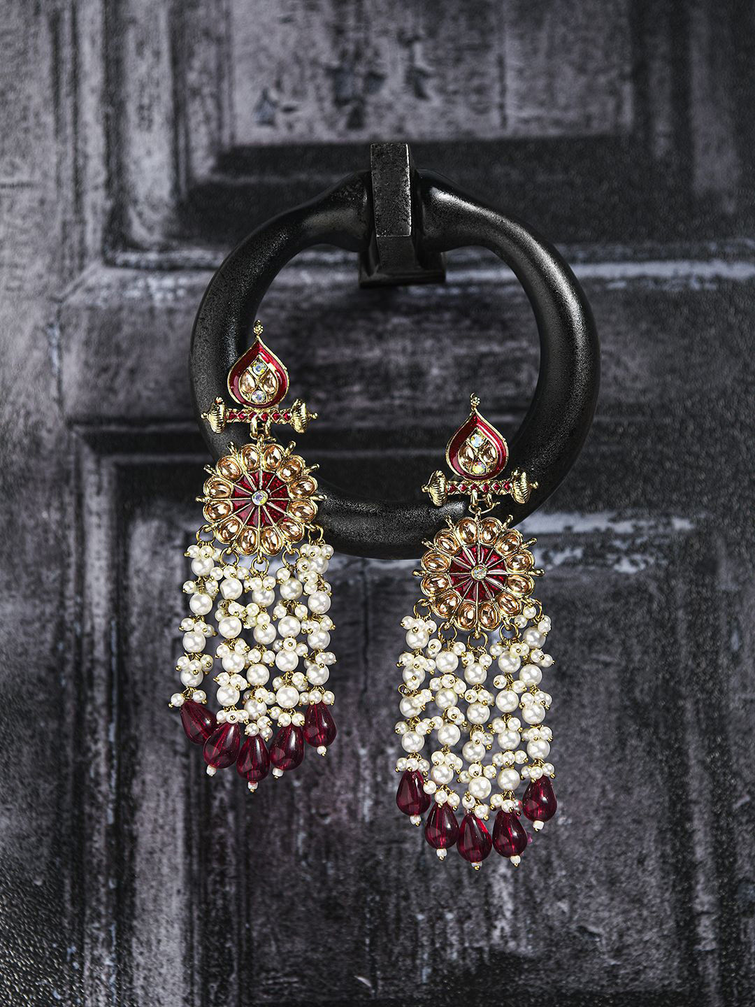 Kalakrith Milano Gold-Plated Pearls Contemporary Drop Earrings
