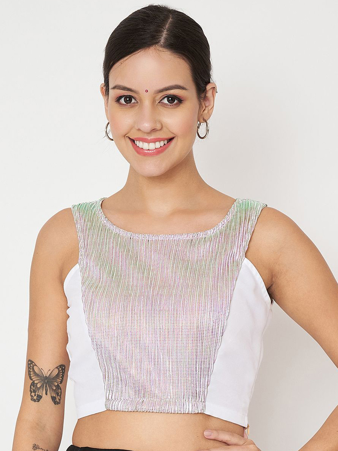 studio rasa Women Self Design Boat Neck Silk Blend Top