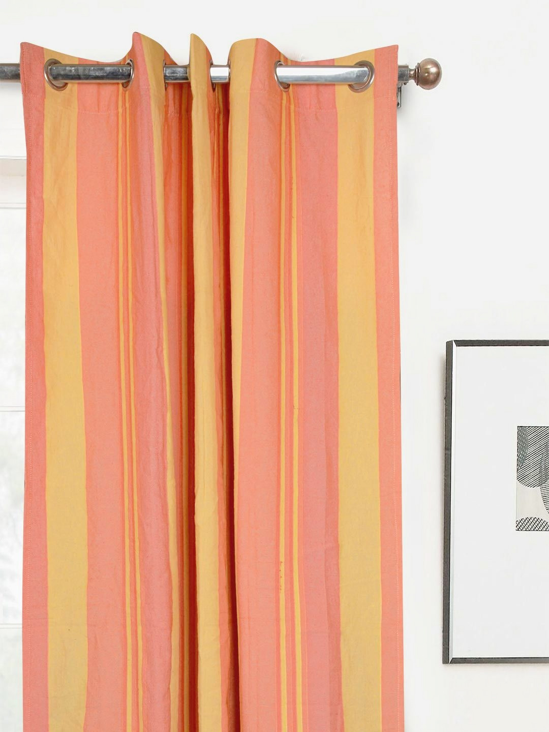 Saral Home Orange & Peach-Coloured Striped Room Darkening Cotton Window Curtain