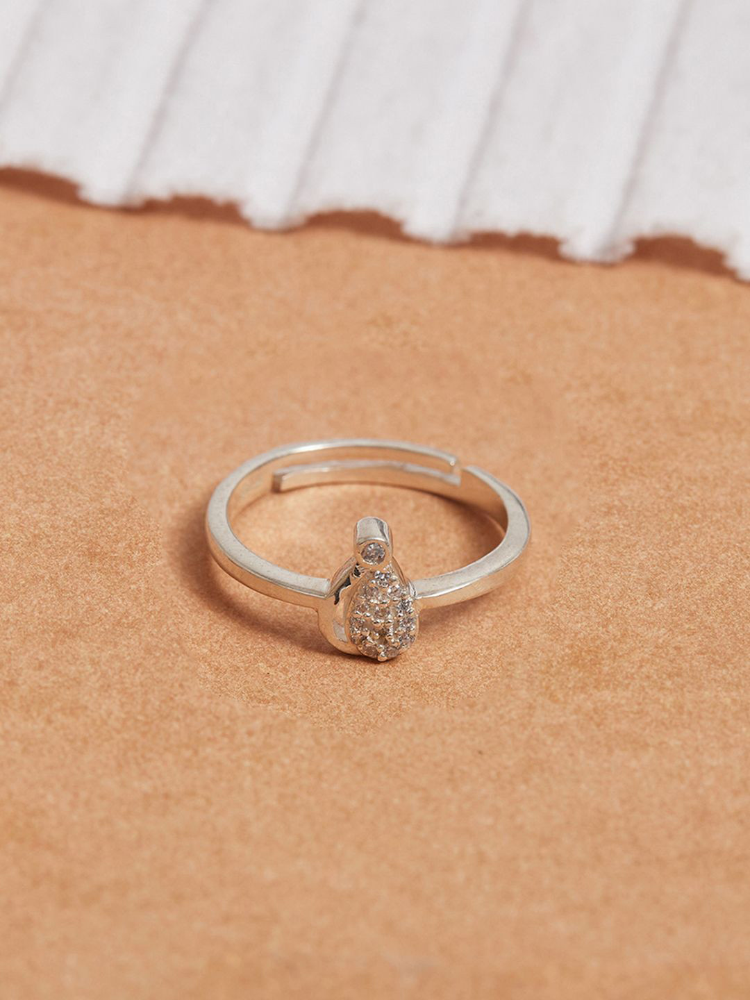 House of Pataudi Rhodium Plated Sterling Silver CZ Studded Timeless Heart Shaped Ring