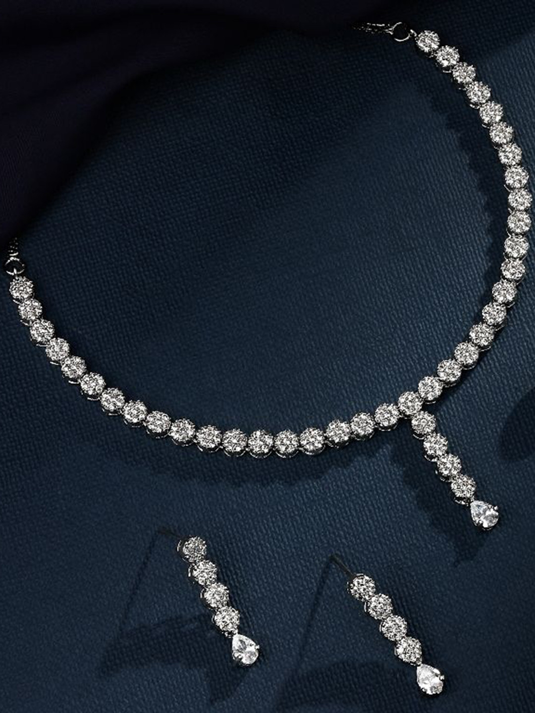 Cierra Silver-Plated AD Stones-Studded Fascinating Necklace & Earrings