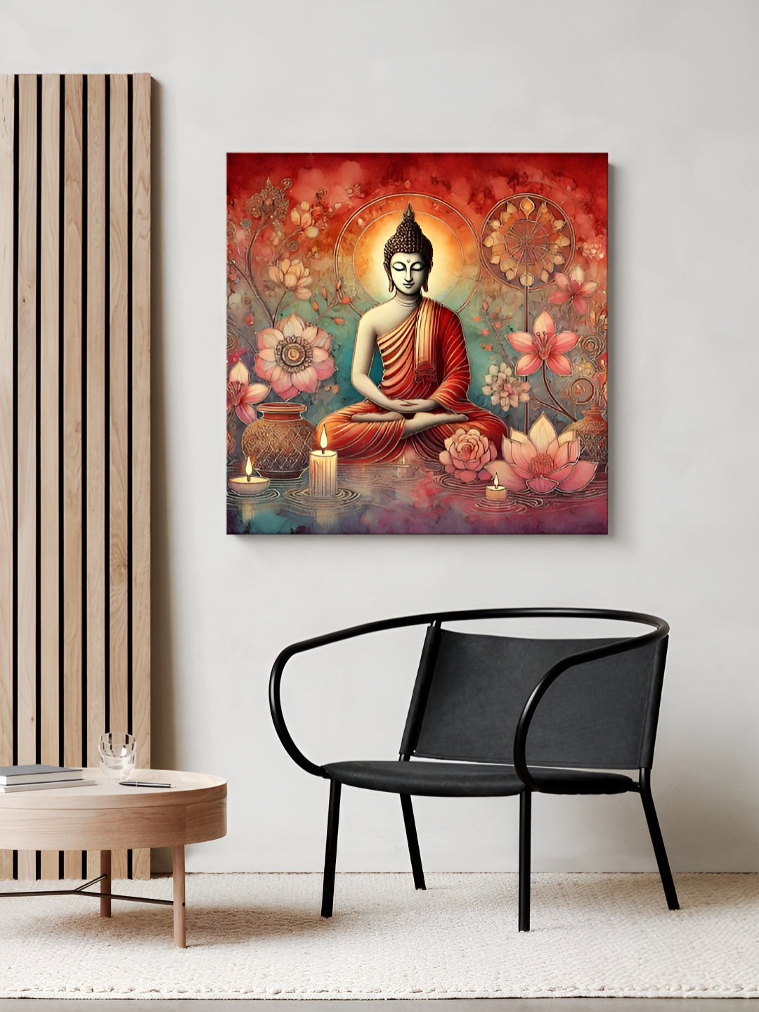 999Store Red & Peach Colored Buddha Printed Religious Canvas Painting Wall Art