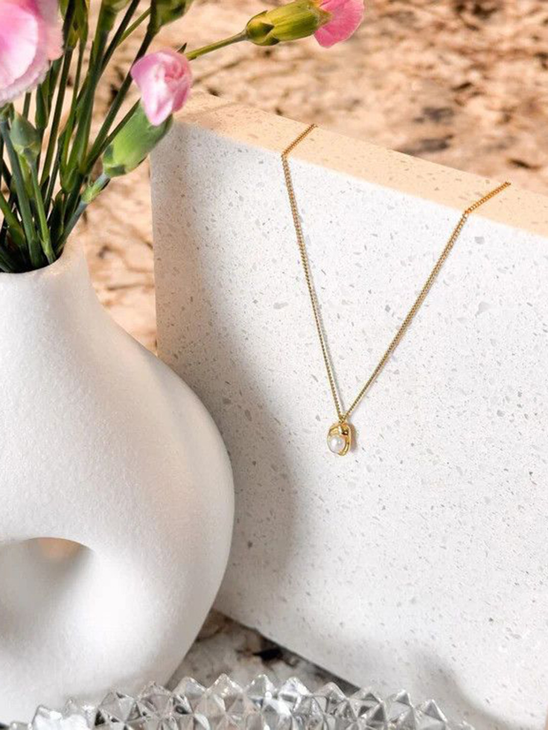 DIATOMS Gold-Plated Oval Pendants with Chains