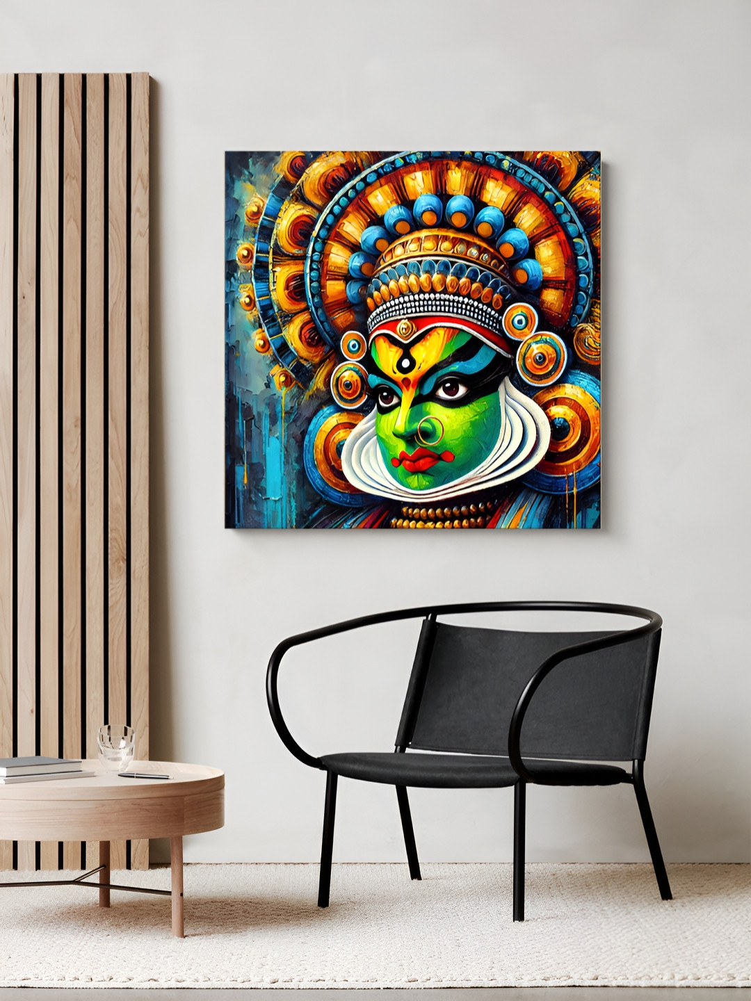 999Store Blue & Green Kathakali Portrait Canvas Wall Art