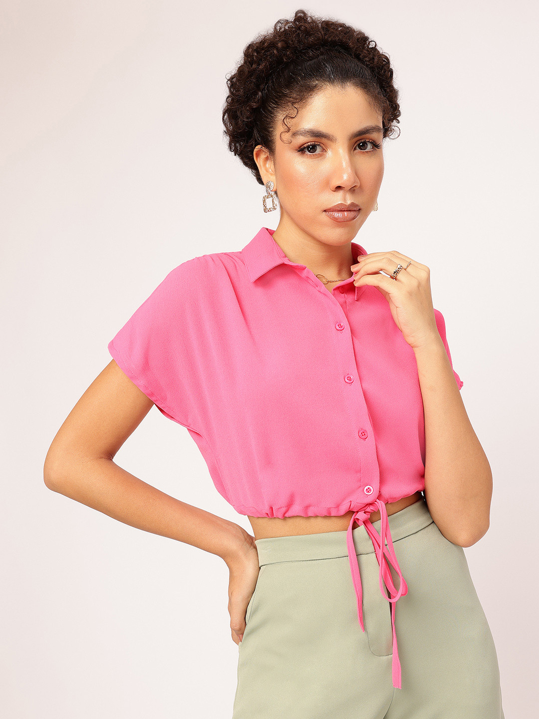 DressBerry Waist Tie-Up Shirt Style Crop Top