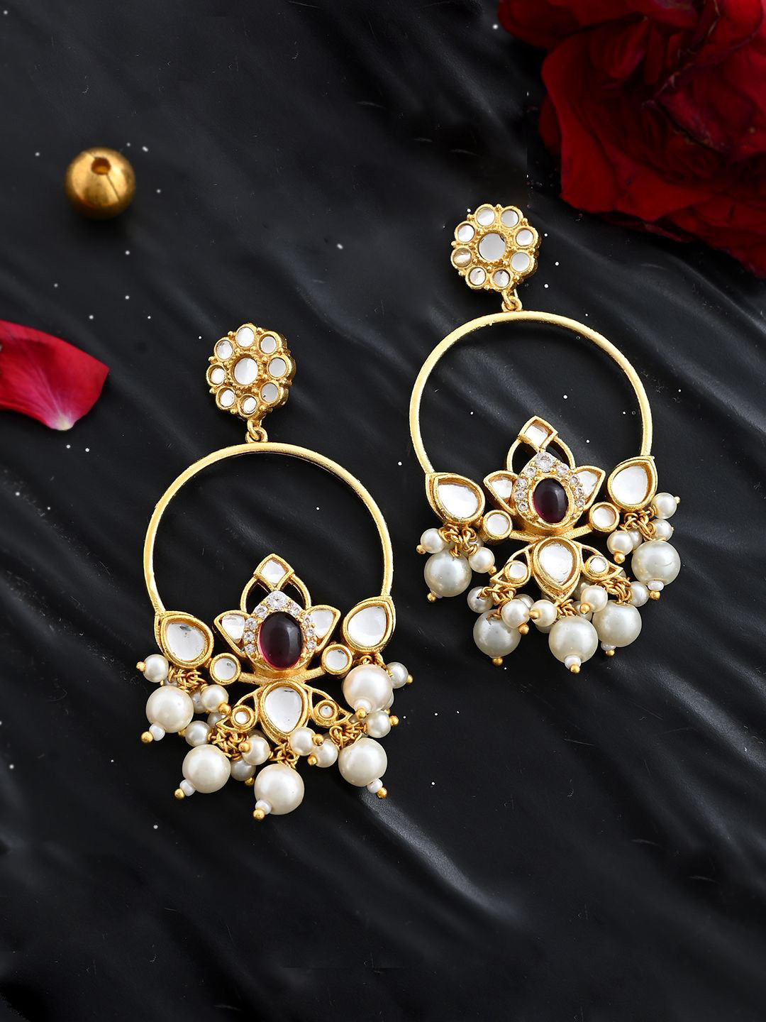 House of Pataudi Gold Plated AD Studded Classic Heer Pankhuri Chandbaalis