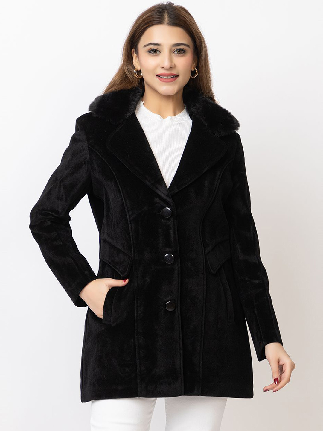 Lady Leaf Winter Wear Tweed Led Flock Coat