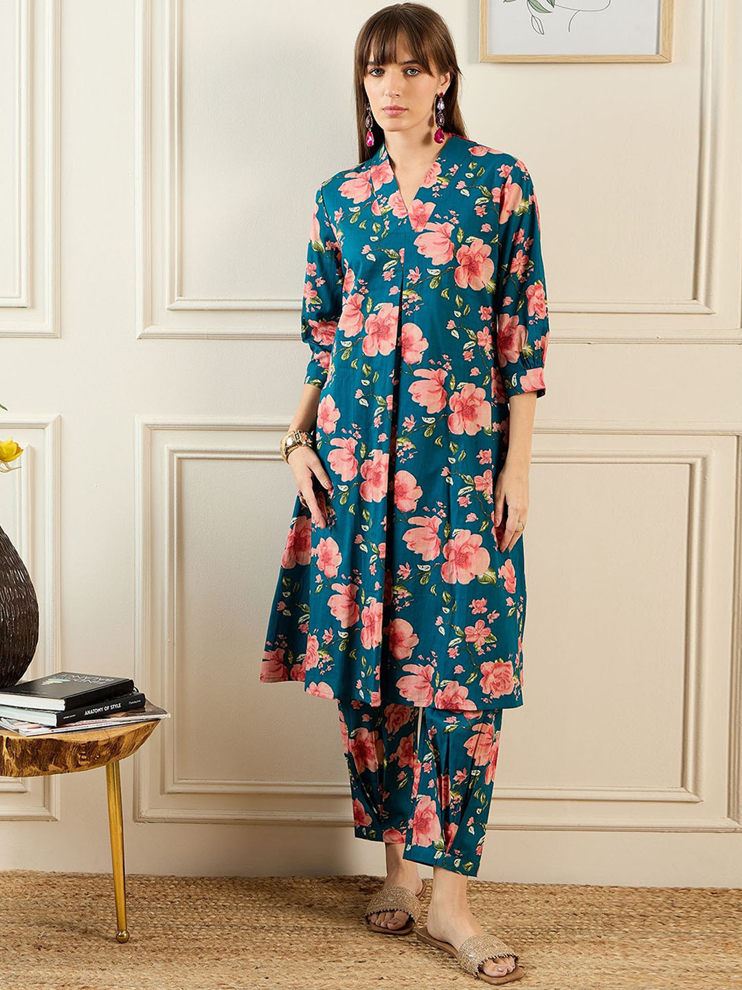 Indo Era Women Teal Kurta Sets