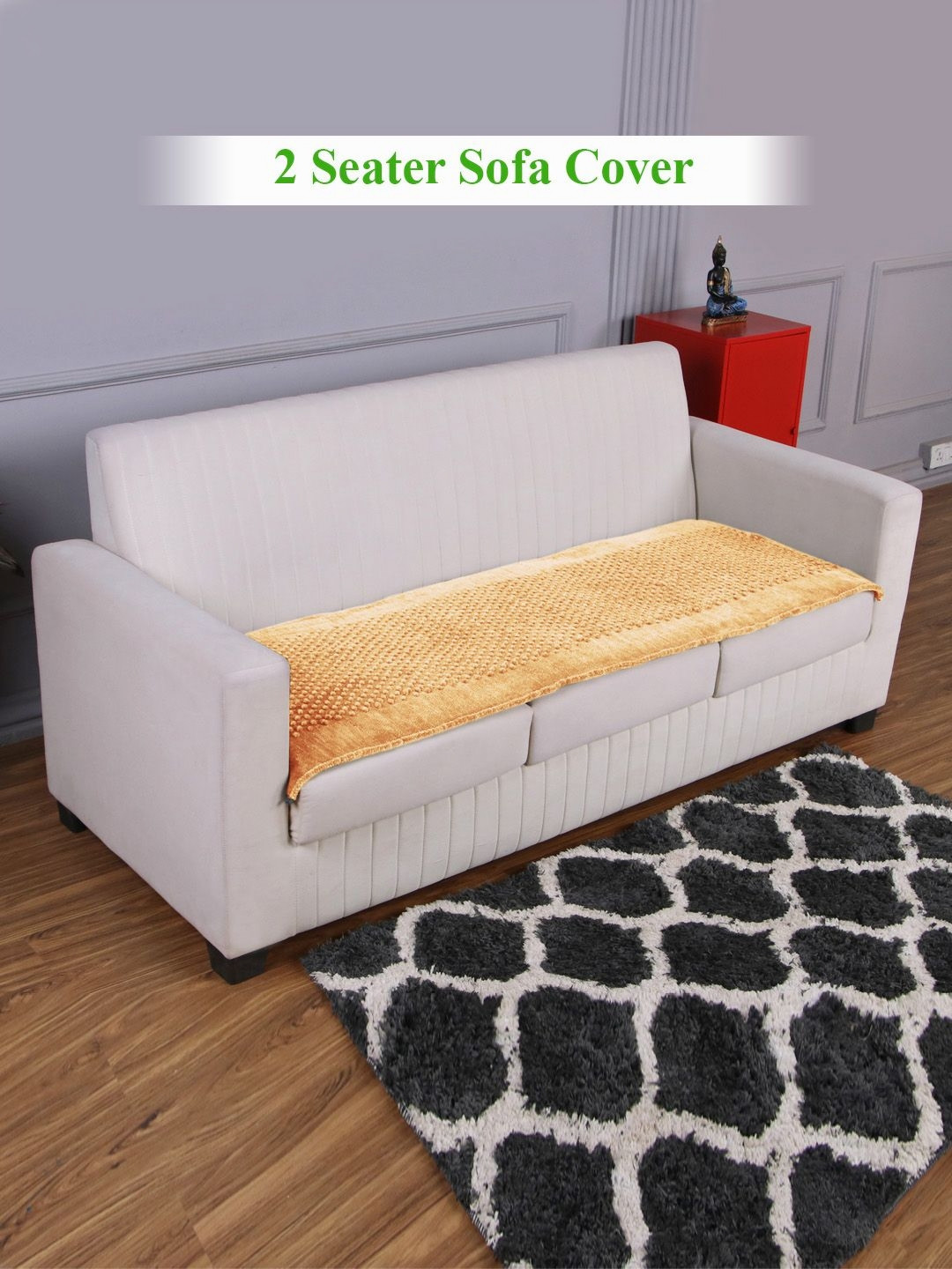 HOKIPO Buff Cream Handloom Made Thick Poly Velvet Reversible 2 Seater Sofa Mat