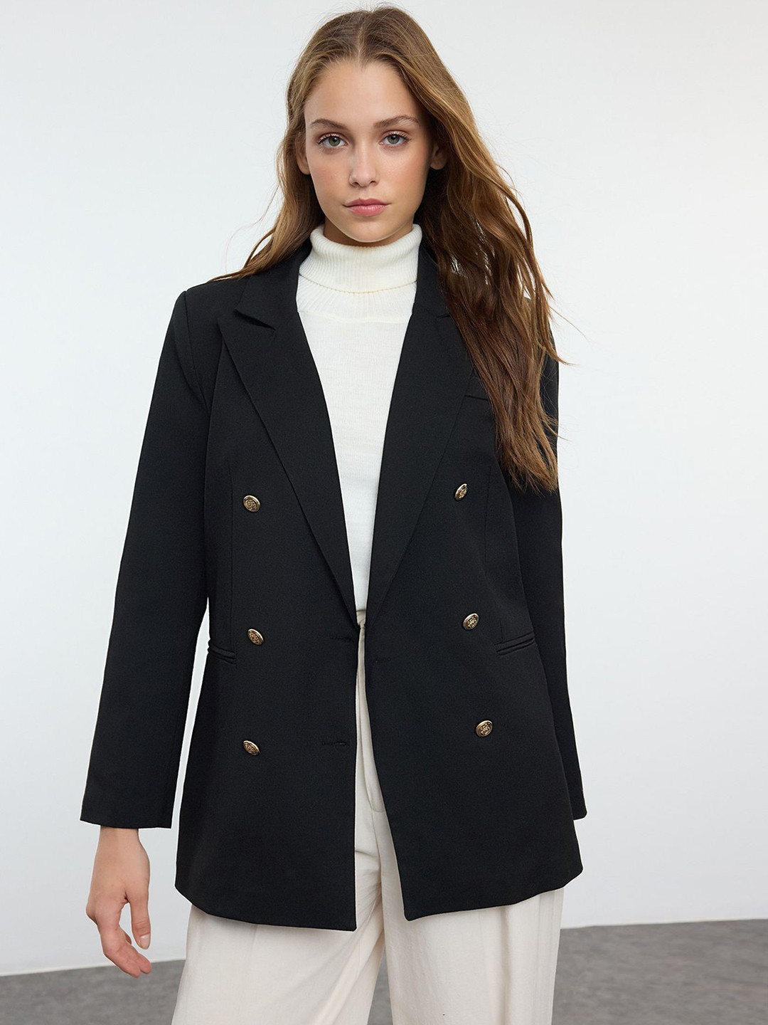 Trendyol Geometric Lapel Collar Long Sleeves Longline Duster Jacket
