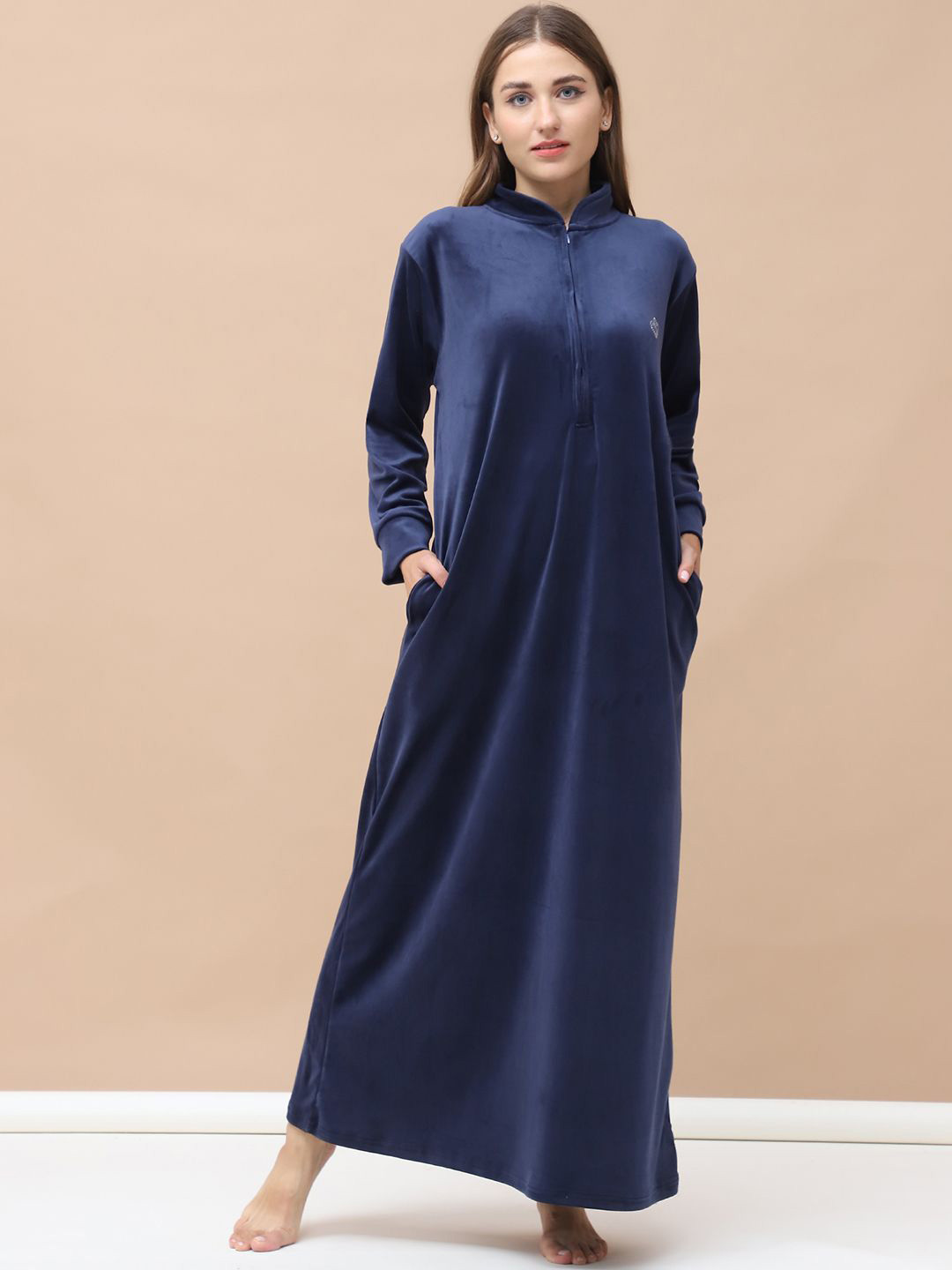 Secret Wish Solid Velvet Winter Nightdress