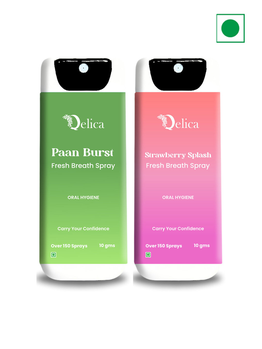 Qelica Set Of 2 Strawberry Splash Paan Burst Fresh Breath Spray-10g Each