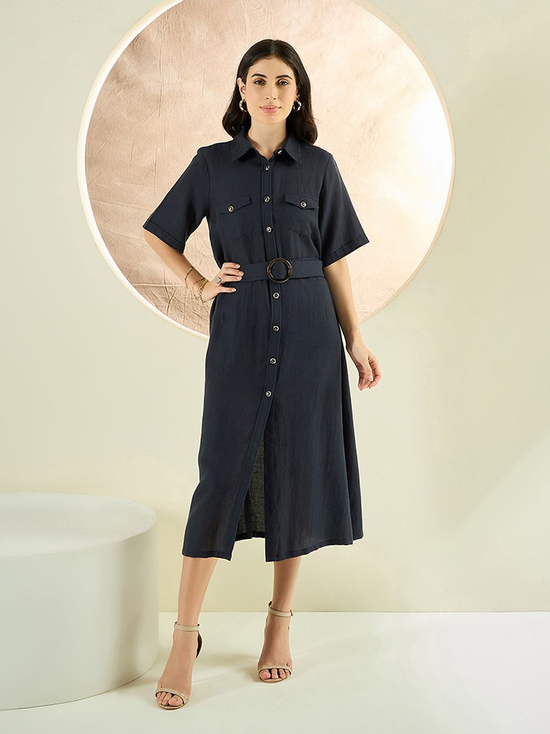 First Resort by Ramola Bachchan Women Linen Shirt Midi Dress