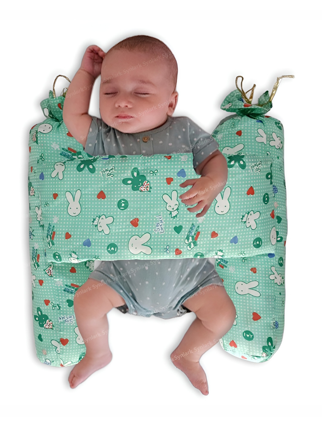 NeonateCare Infants Green & White Cotton Anti Rolling Bolster Pillow