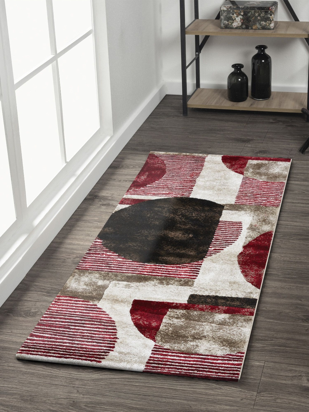 OBSESSIONS Red & Brown Geometric Printed Water Repellent Bedside Runner