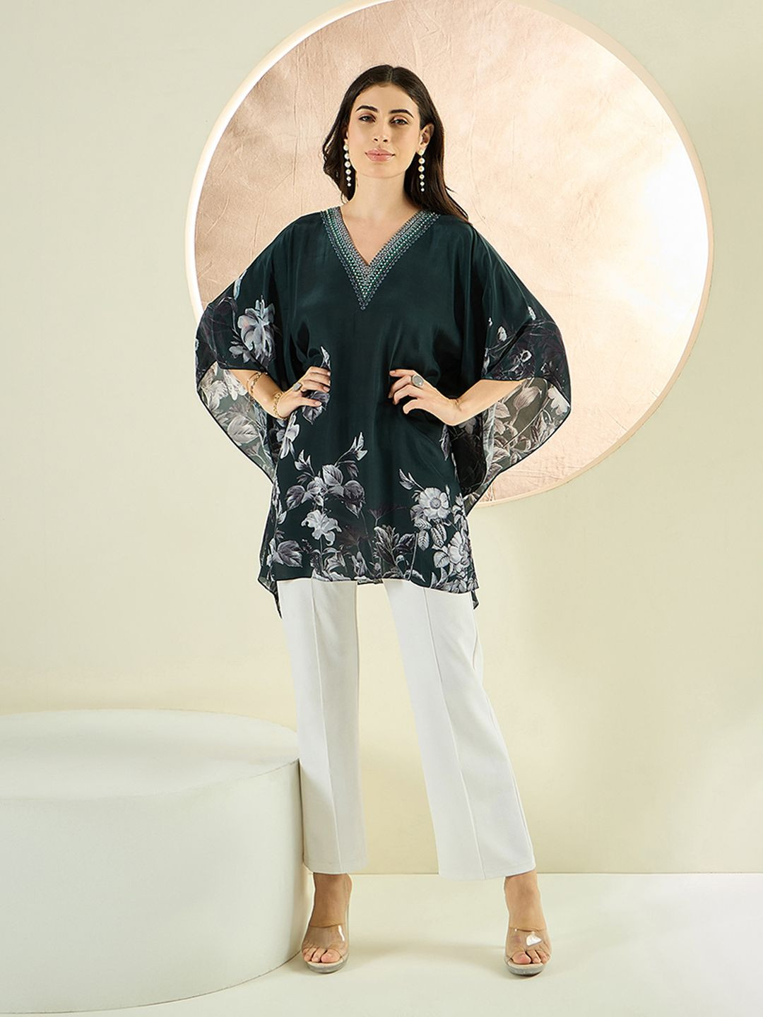 First Resort by Ramola Bachchan Women Floral Print Flared Sleeve Crepe Kaftan Dress