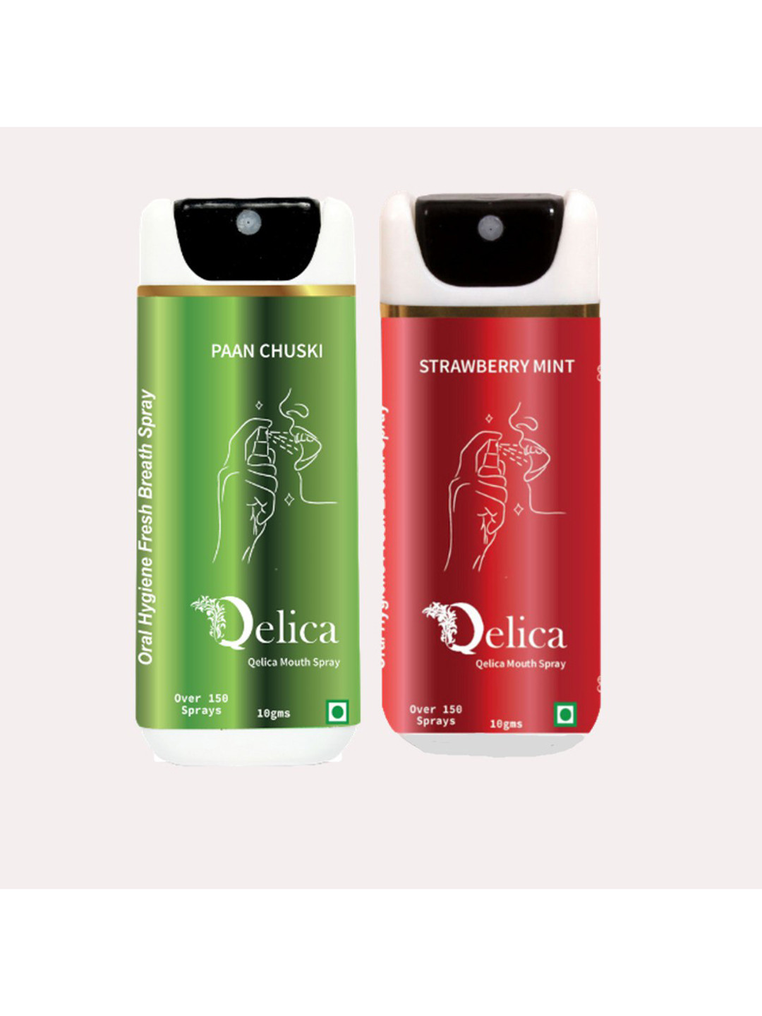 Qelica Set Of 2 Paan Chuski & Strawberry Mint Fresh Breath Spray-10g Each