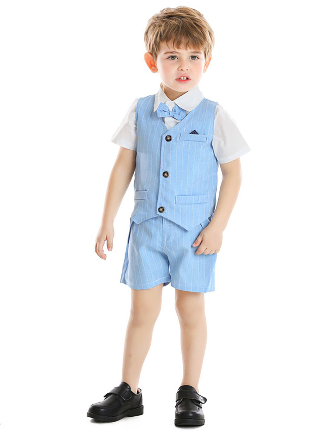 JC SPARKLE Boys Short Sleeves Shirt with Shorts and Waistcoat & Bow Tie