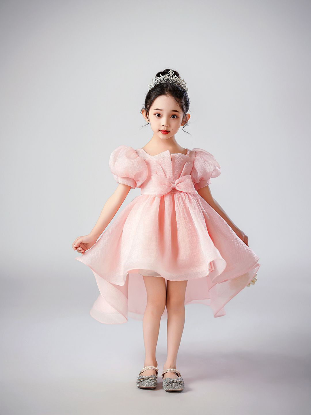 JC SPARKLE Girls Flutter Sleeve Bow Detailed A-Line Mini Dress