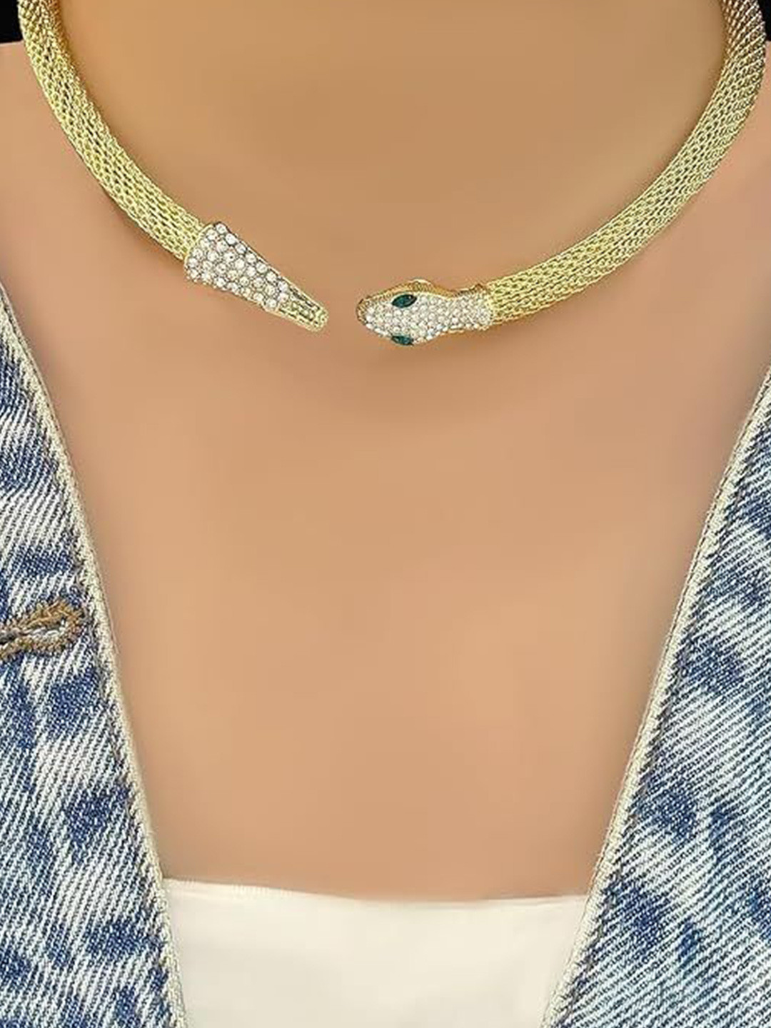 MEENAZ Gold-Plated Stainless Steel Anti Tarnish American Diamond Choker Necklace