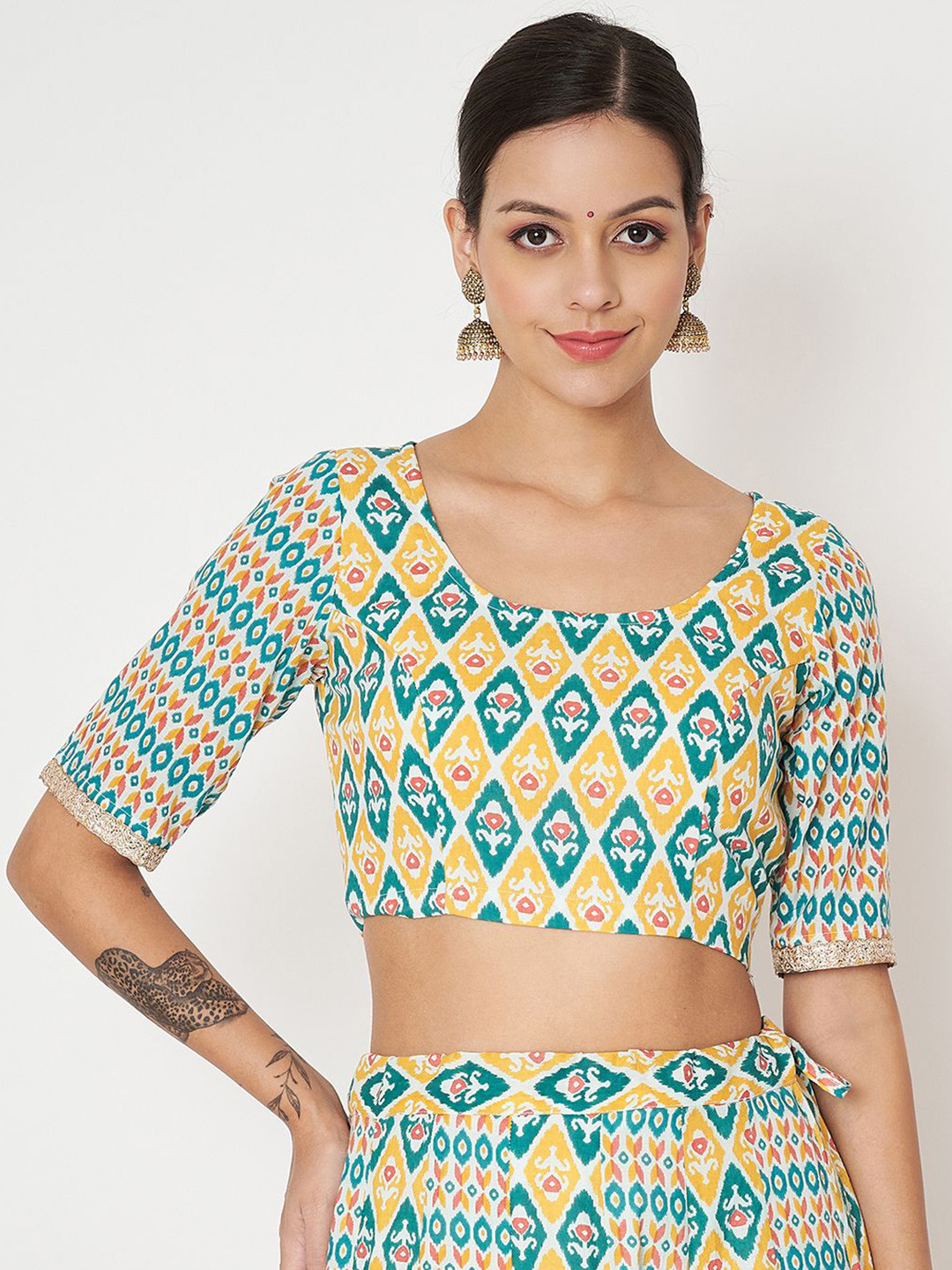 studio rasa Women Ethnic Motifs Printed Scoop Neck Cotton Top