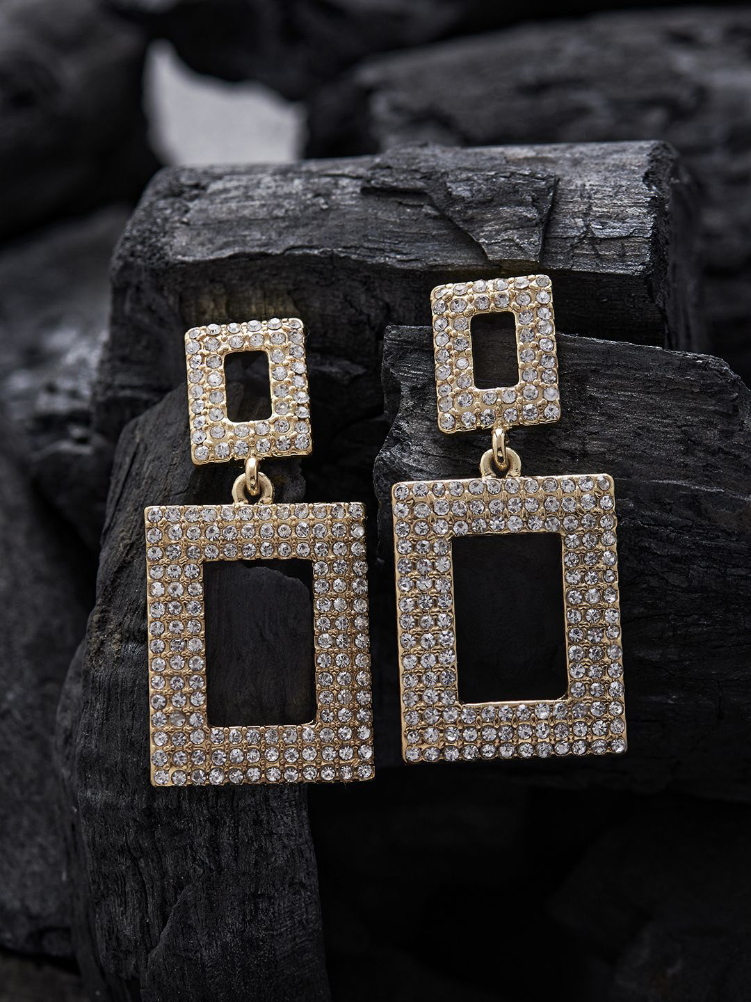 Kalakrith Milano Square Shaped Crystals Drop Earrings