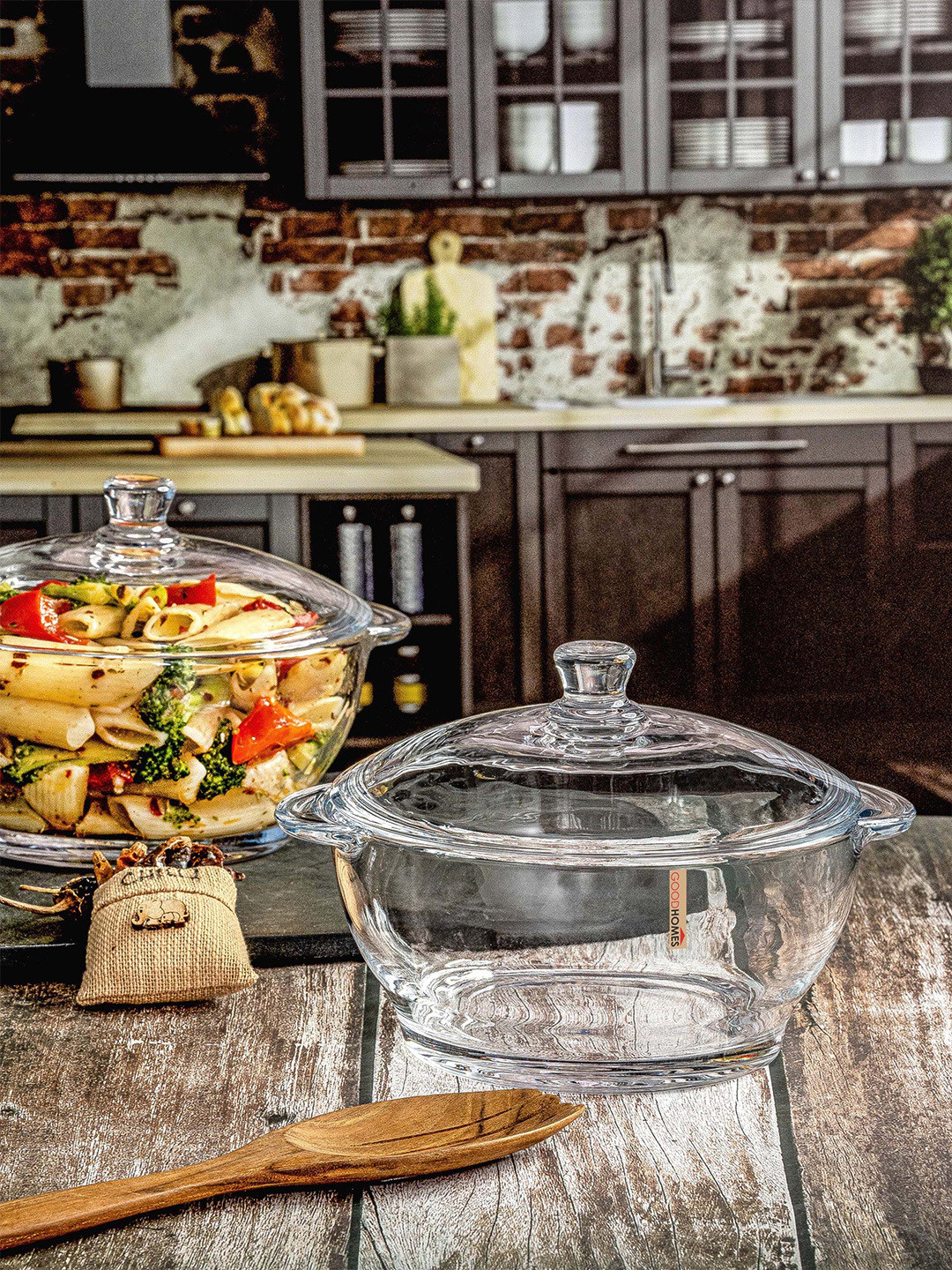 GOODHOMES Transparent 2 Pieces Glass Casserole With Lid