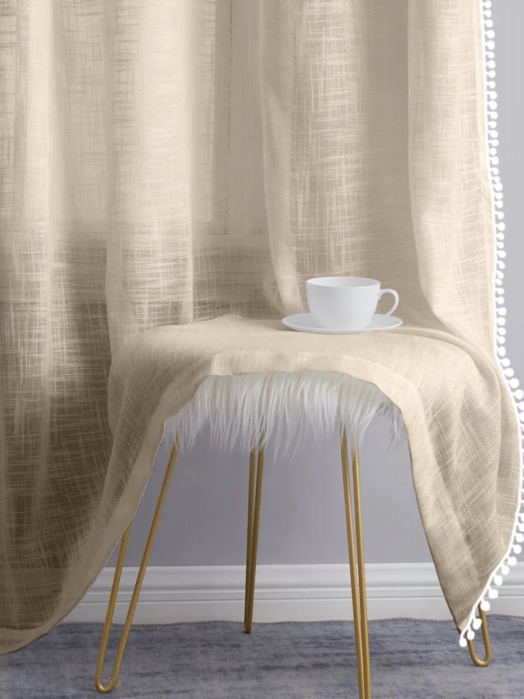THE LINEN COMPANY Off White 2 Pieces Sheer Cotton Linen Window Curtain