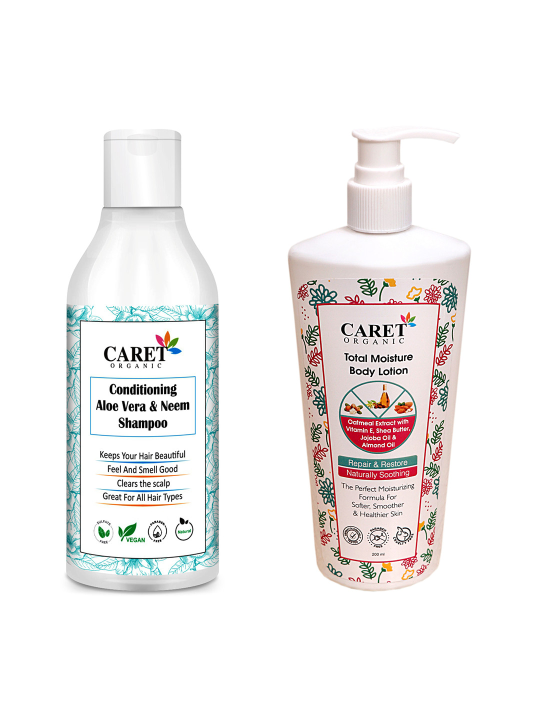 CARET ORGANIC Aloe vera Shampoo & Nourishing Body Lotion Combo- 200 ml Each