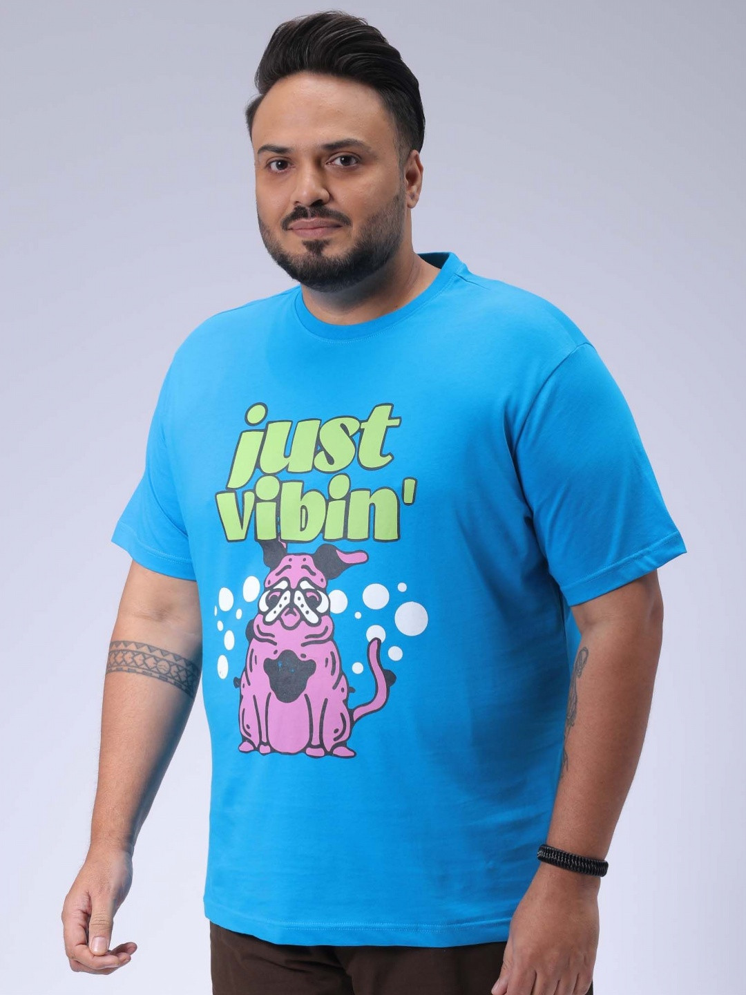 Hardsoda by The Indian Garage Co Men Plus Size Graphic Printed Round Neck Cotton T-shirt