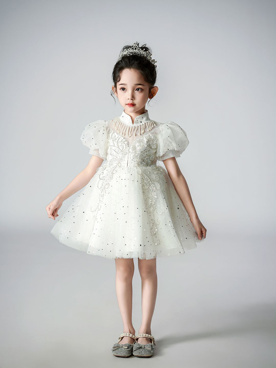 JC SPARKLE Girls Puff Sleeve Fit & Flare Dress