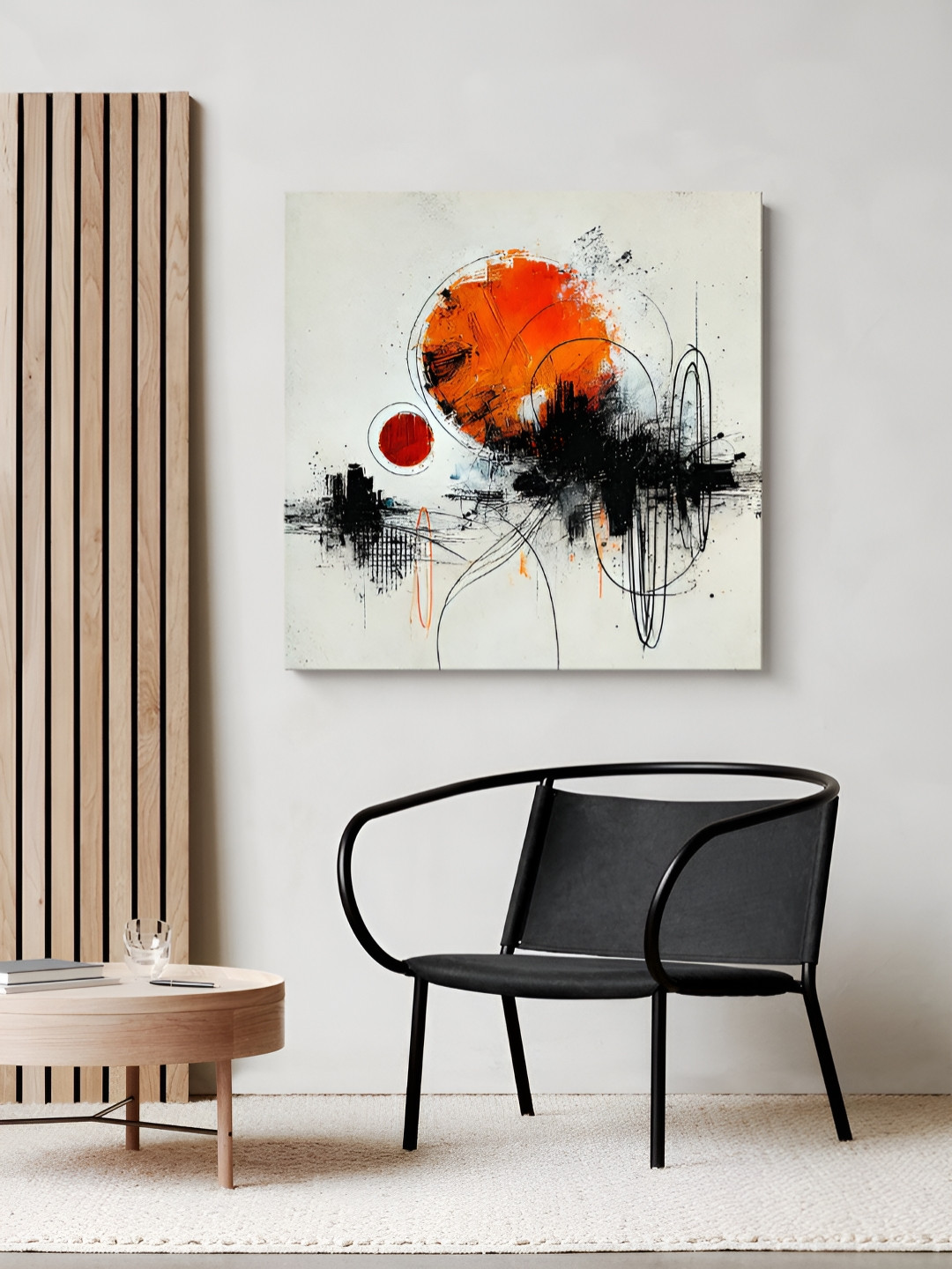 999Store Off White & Orange Coloured Wood Abstract Wall Paintings