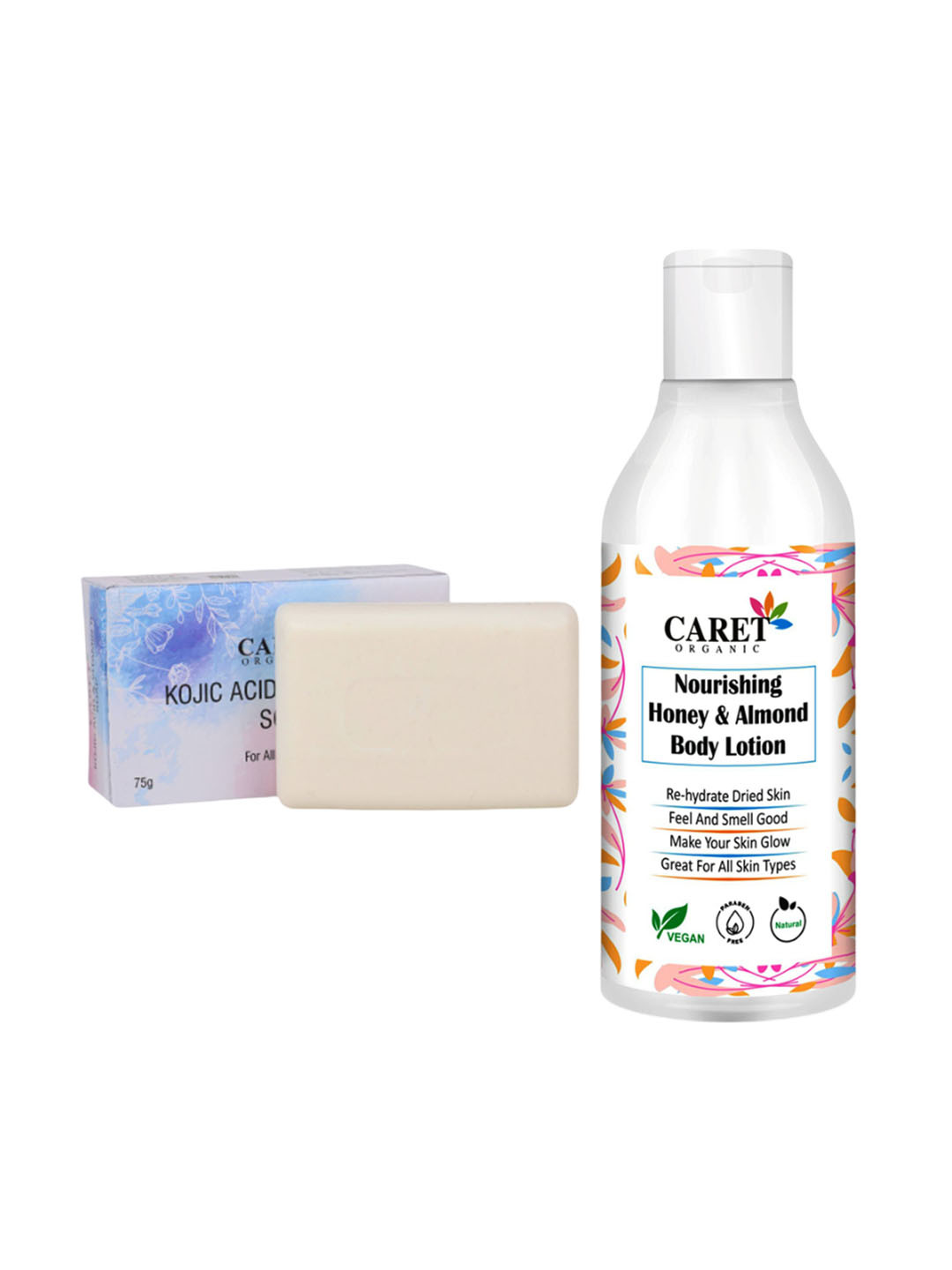 CARET ORGANIC Honey & Almond Body Lotion 325 ml & Kojic Acid & Vitamin C Soap 75 g