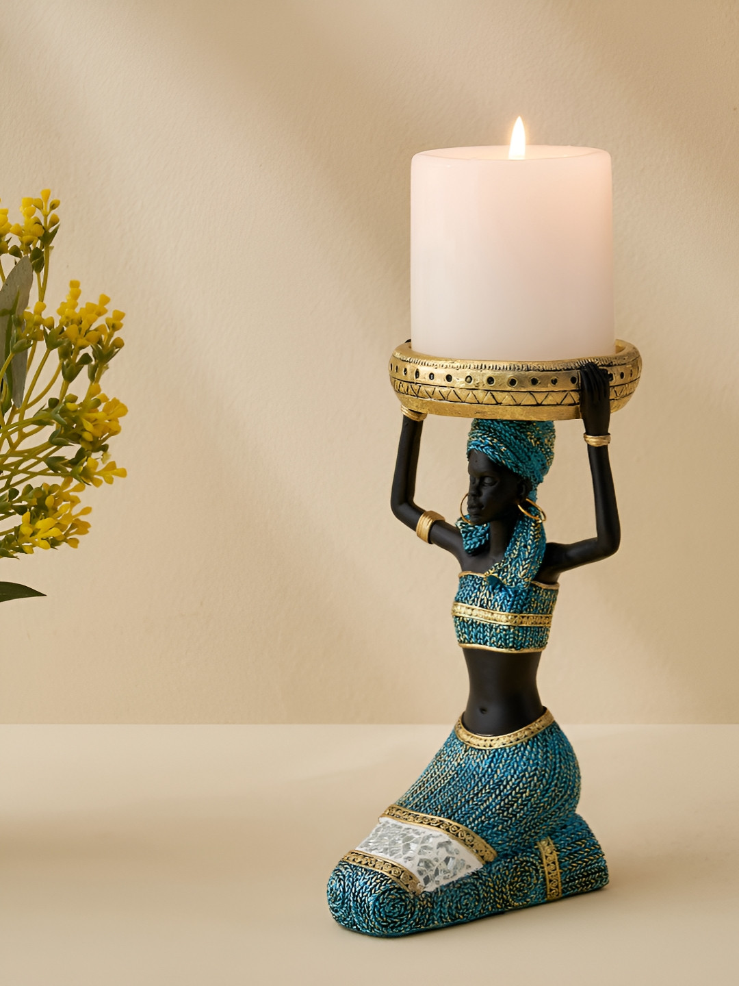 Home Centre Corsica Jaguar Blue & Black Figurine With T-Light Holder Showpiece