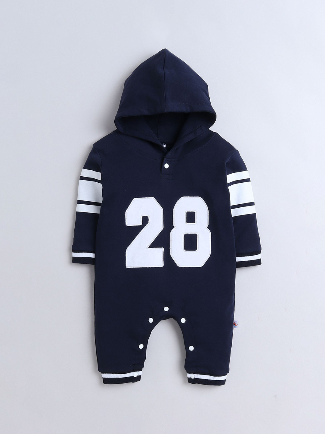 BUMZEE Infant Boys Varsity Printed Cotton Hooded Romper