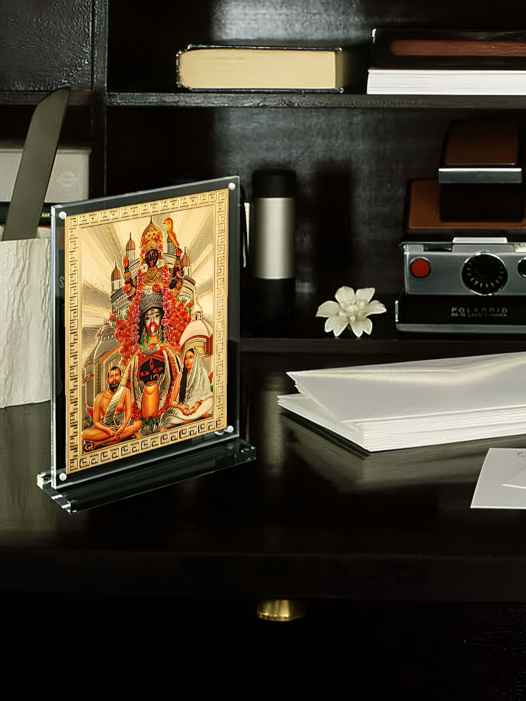 Hawai Transparent & Goldtoned Maa Tara Acrylic Table Photo Frames