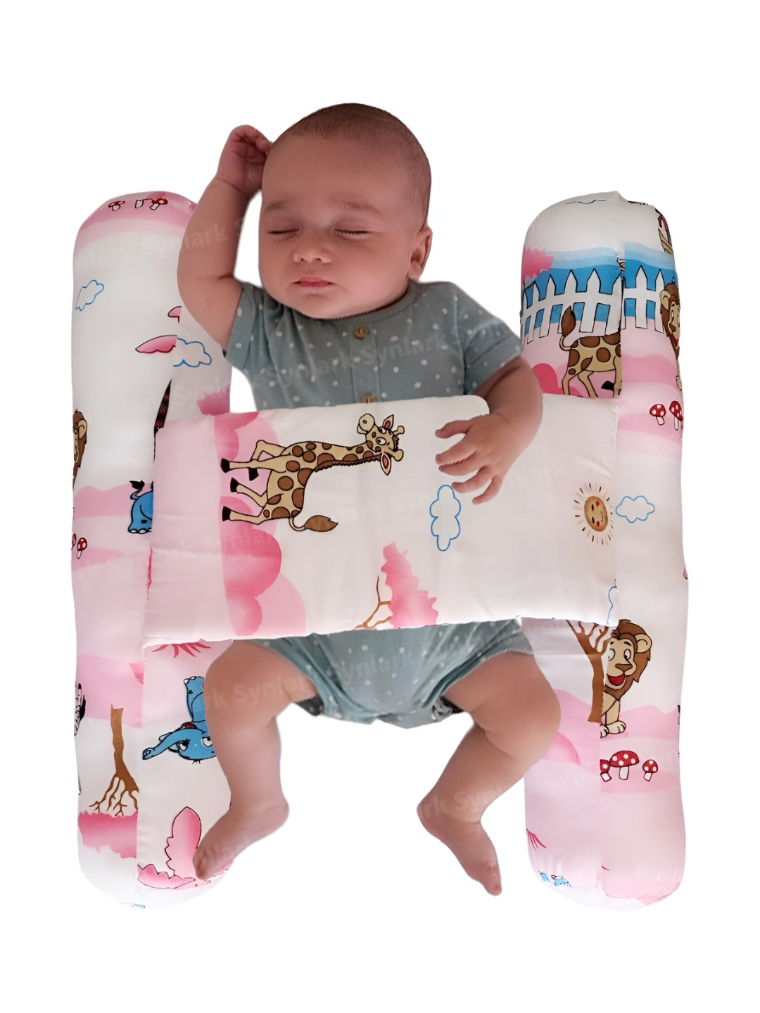 NeonateCare Infants Pink & White Cotton Anti Rolling Bolster Pillow