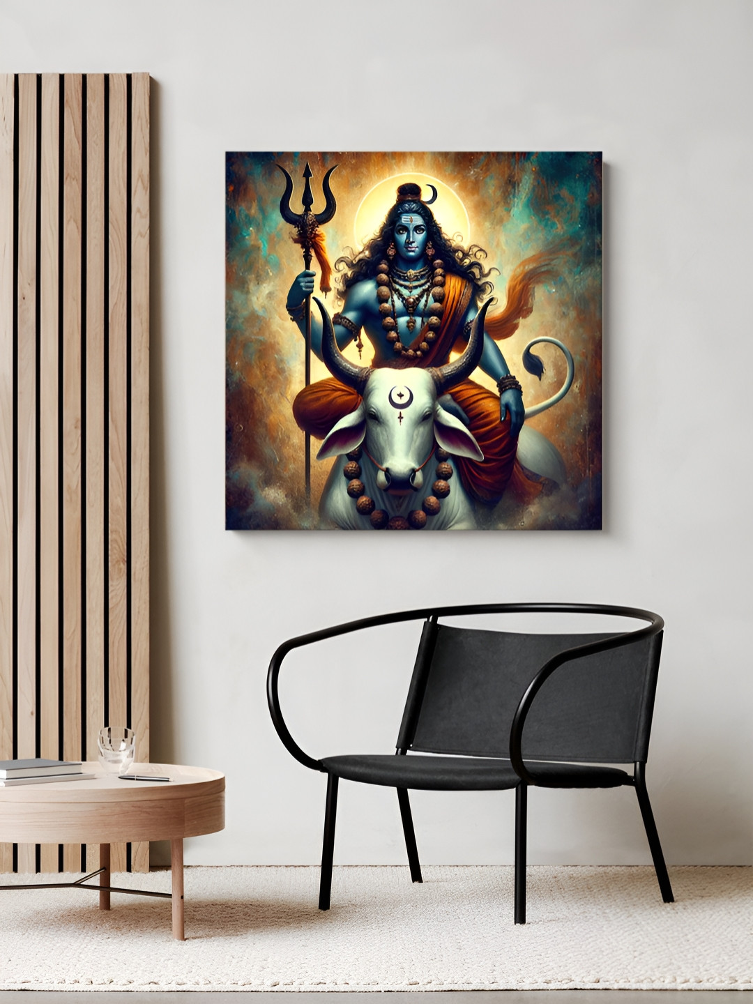999Store Brown & Blue Shiva & Nandi Printed Religious Canvas Painting Wall Art