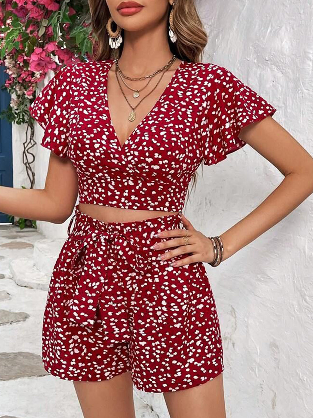 SP DESIGNS Printed Crop Top & Shorts Co-Ords