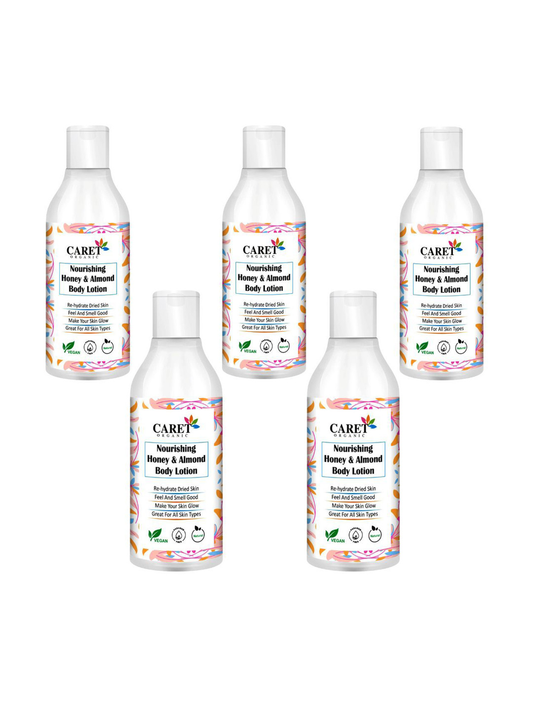 CARET ORGANIC Set Of 5 Nourishing Honey & Almond Body Lotion - 250 ml Each
