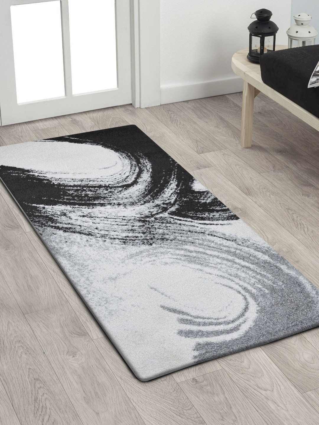 OBSESSIONS Charcoal-Black & White Abstract Rectangular Bedside Runners