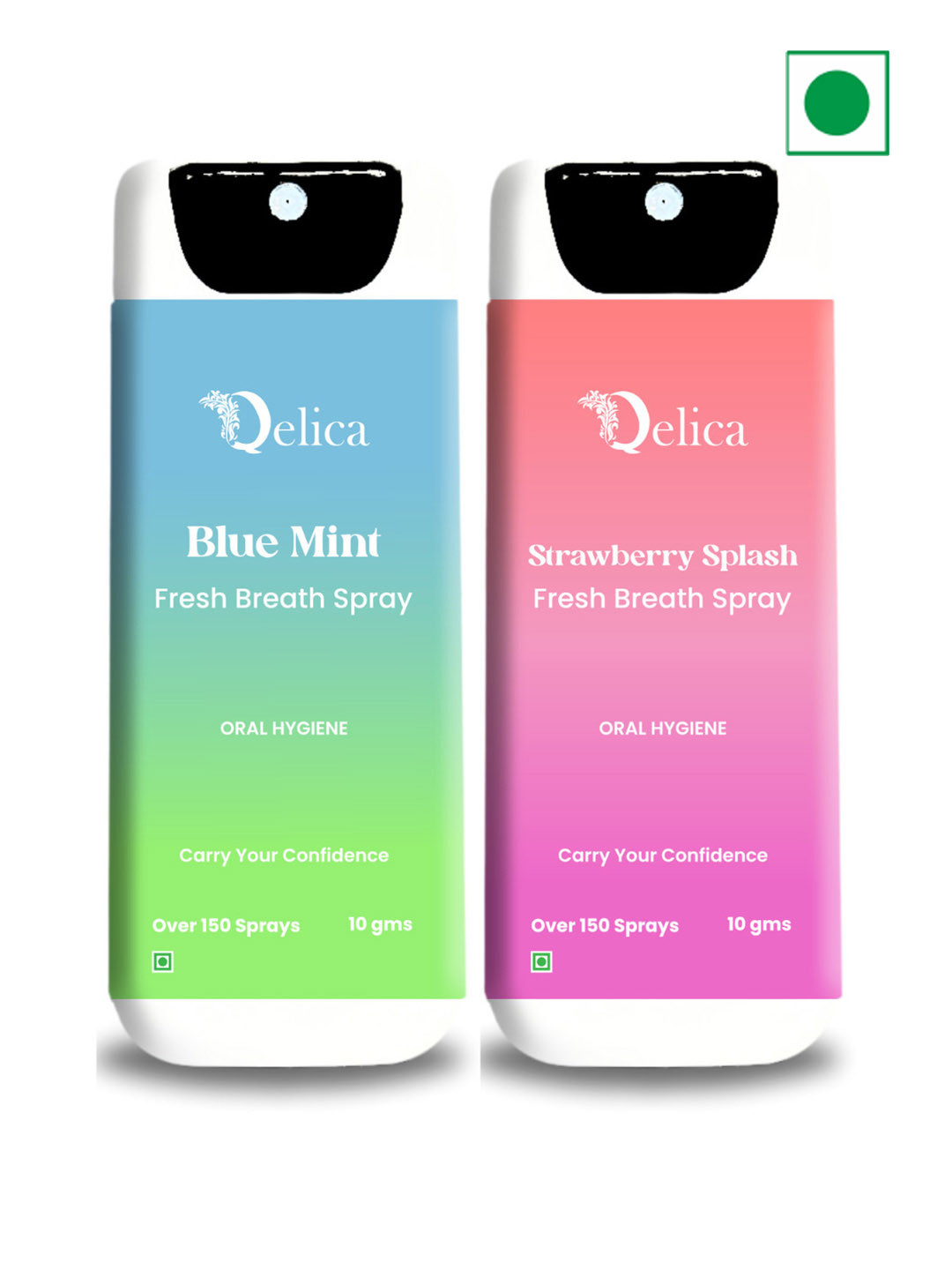 Qelica Set Of 2 Blue Mint & Strawberry Splash  Fresh Breath Spray-10g Each