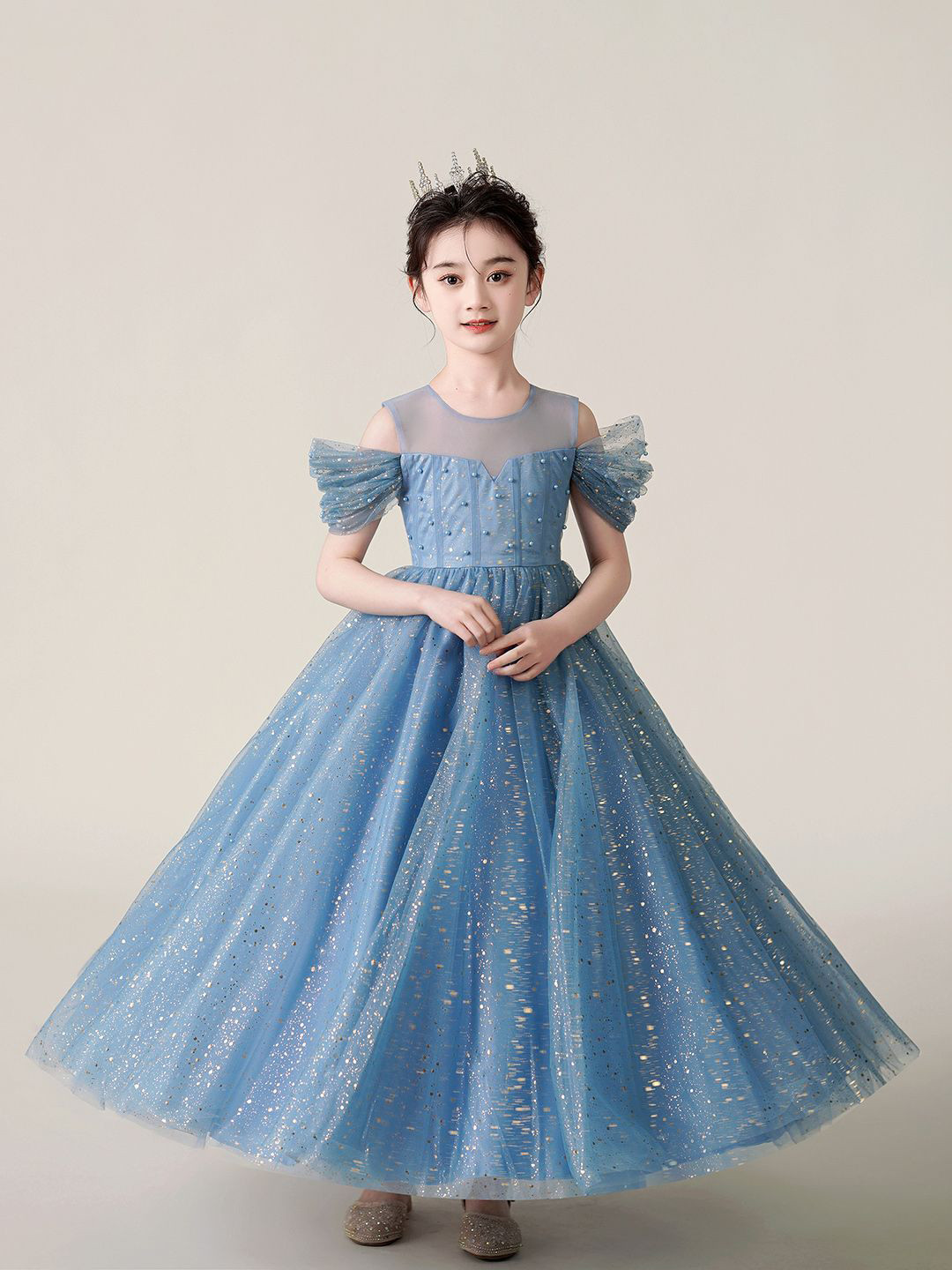 JC SPARKLE Girls Cold-Shoulder Fit & Flare Maxi Dress